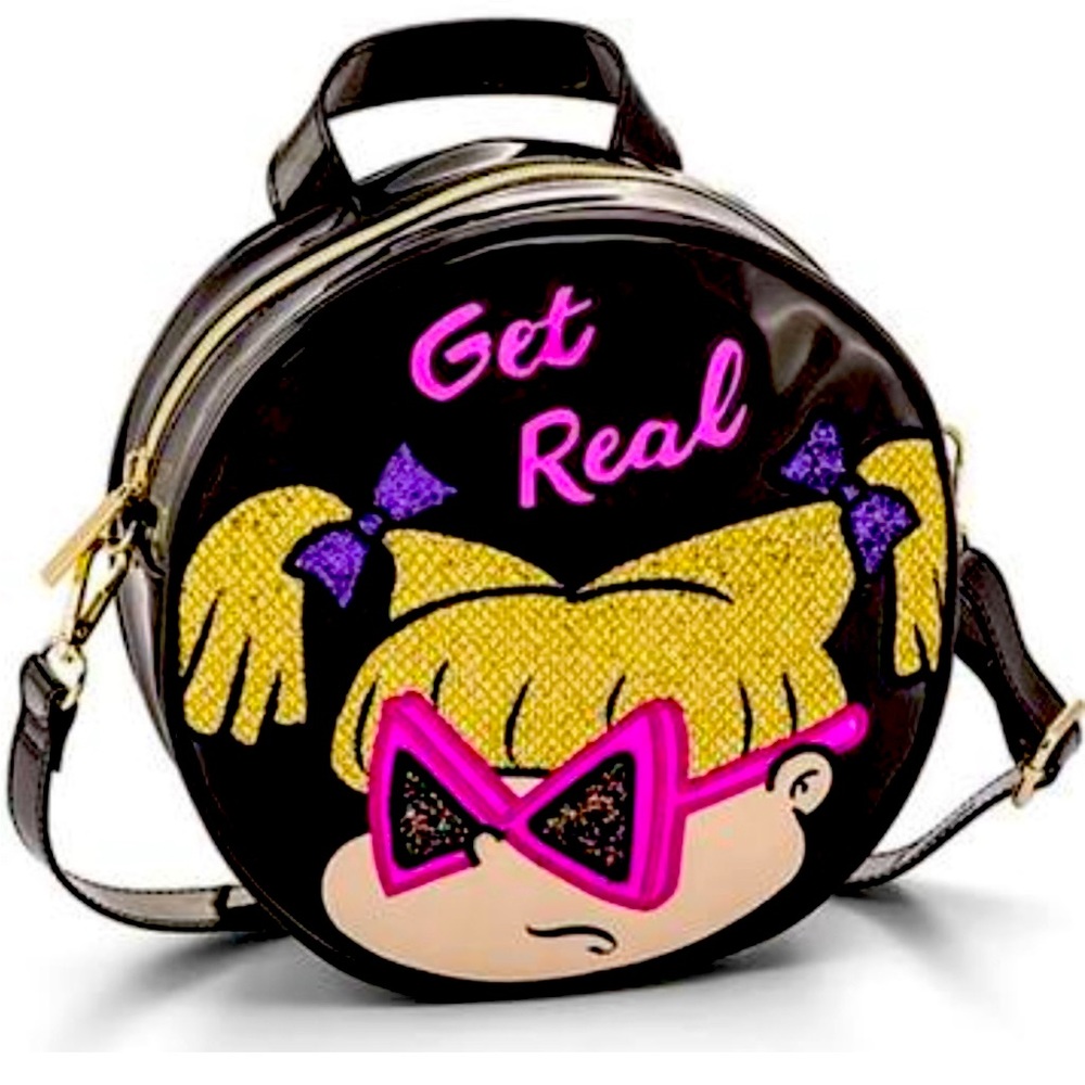 Danielle Nicole Black and Pink Cartoon Round Bag